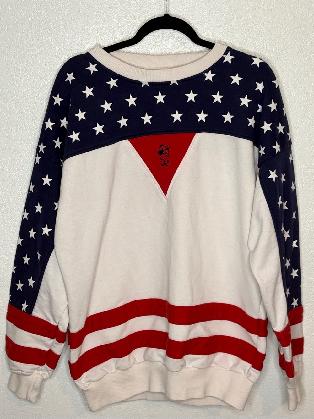 Vintage Antigua Mickey Mouse Embroidered American Flag Sweatshirt Size Large